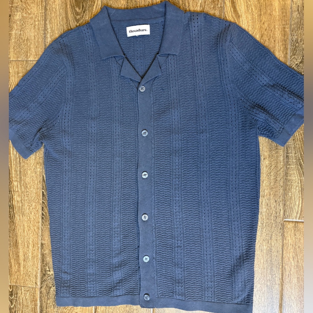 Threadbare Men's Blue Casual KnitButton Down Shirt size L